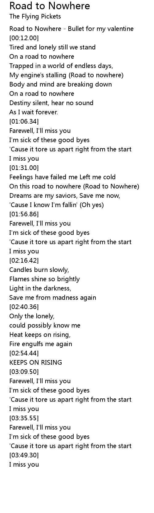 Road To Nowhere Lyrics Follow Lyrics