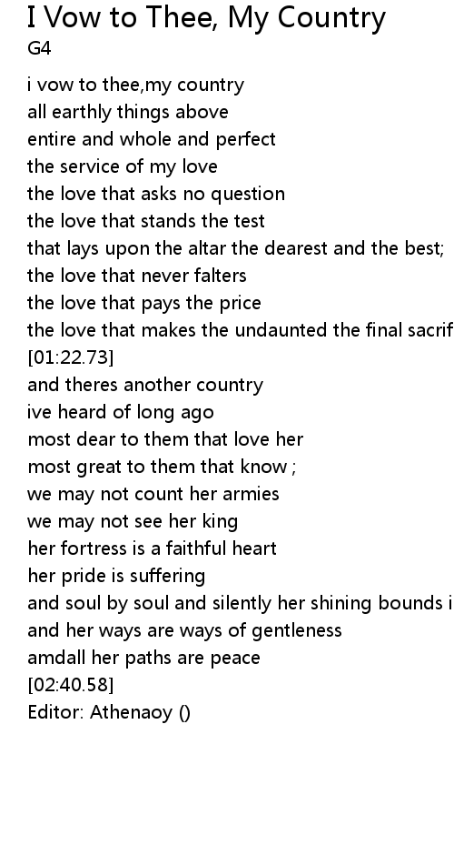 I Vow To Thee My Country Lyrics Follow Lyrics