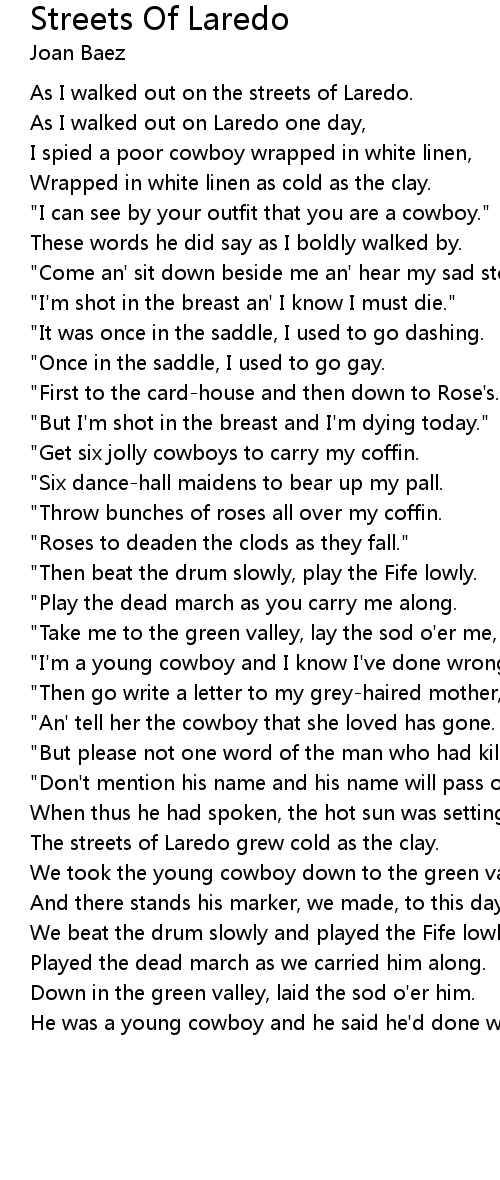 Streets Of Laredo Lyrics Follow Lyrics