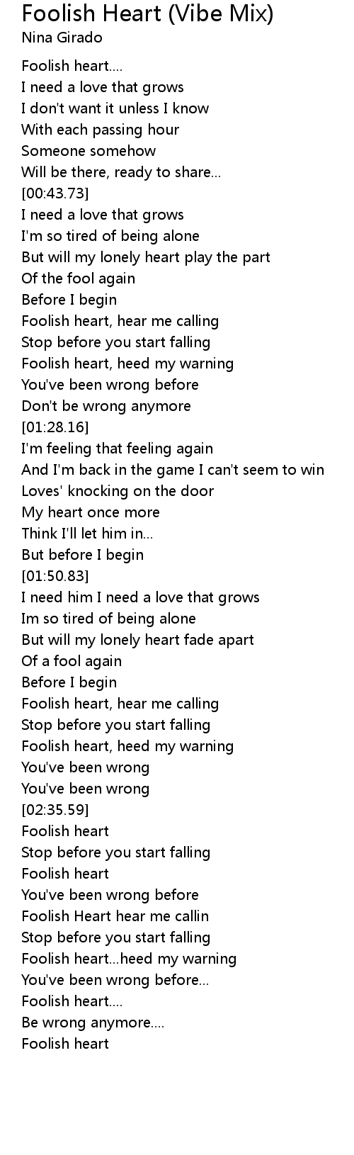 Foolish Heart Vibe Mix Lyrics Follow Lyrics