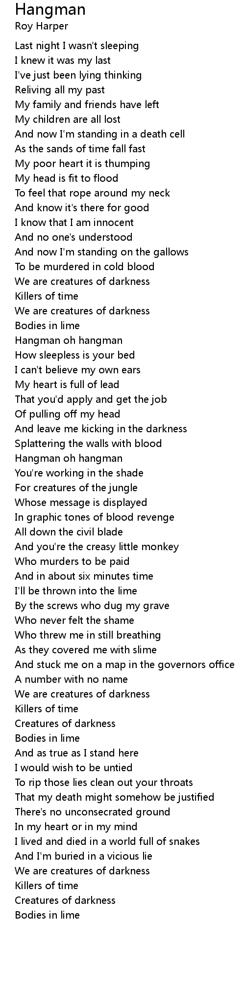 Hangman Lyrics - Follow Lyrics