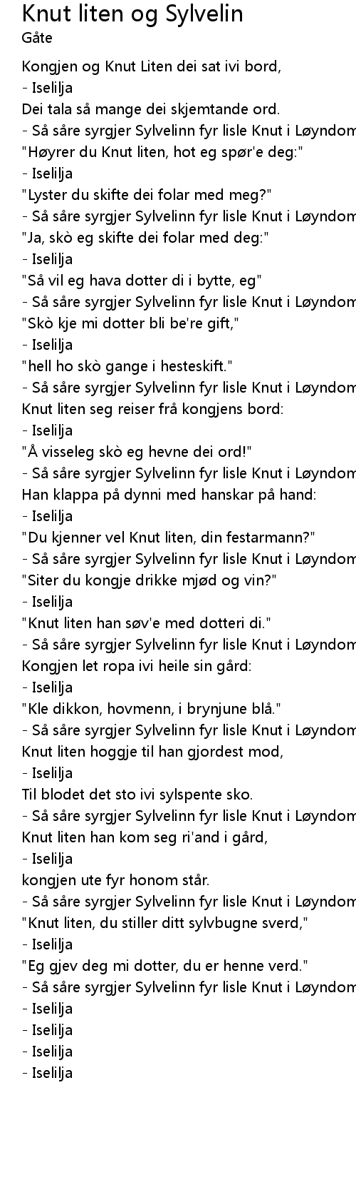 Knut Liten Og Sylvelin Lyrics Follow Lyrics follow lyrics
