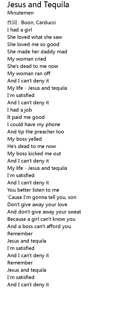 Jesus and Tequila Lyrics Follow Lyrics