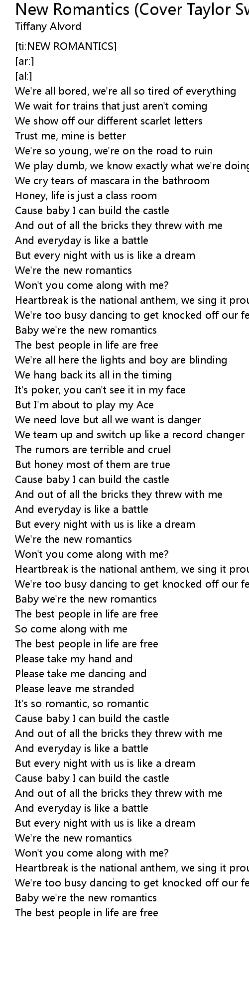 New Romantics 歌詞 Tiffany Alvord Kkbox