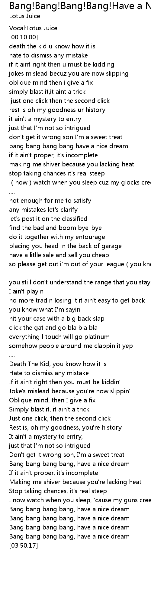 Bang Bang Bang Bang Have A Nice Dream Lyrics Follow Lyrics