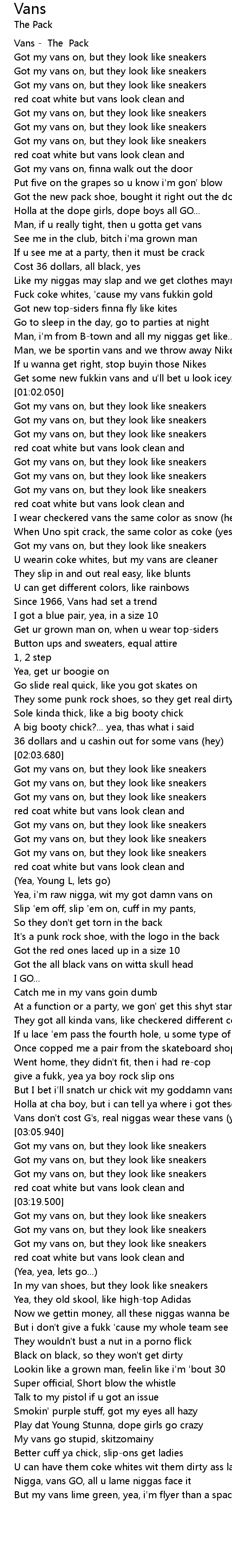 vans on but they look like sneakers lyrics