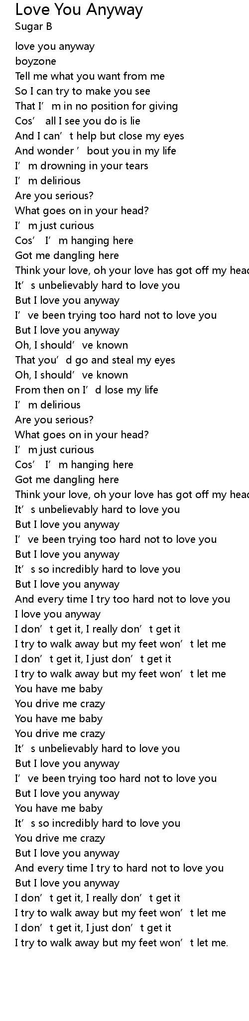 Love You Anyway Lyrics - Follow Lyrics