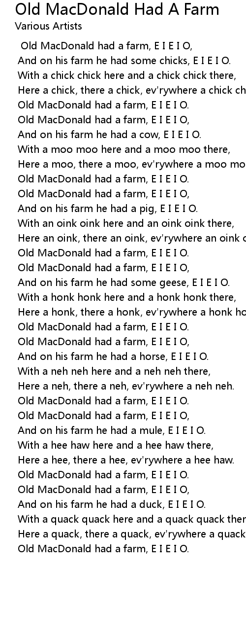 Old MacDonald Had A Farm Lyrics - Follow Lyrics