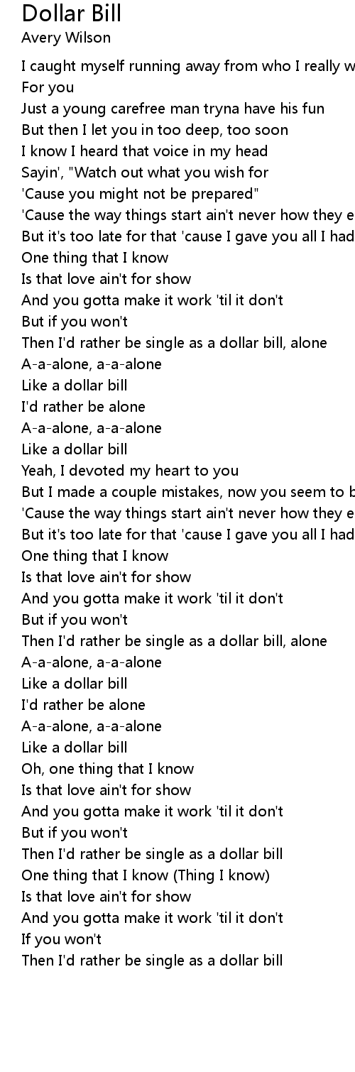 Dollar Bill Lyrics - Follow Lyrics