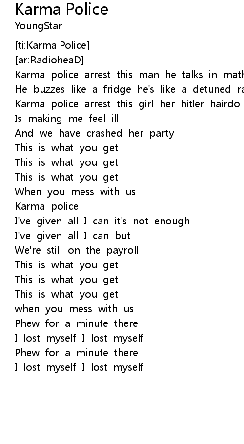 Radiohead Karma Police Karaoke Instrumental Lyrics Youtube