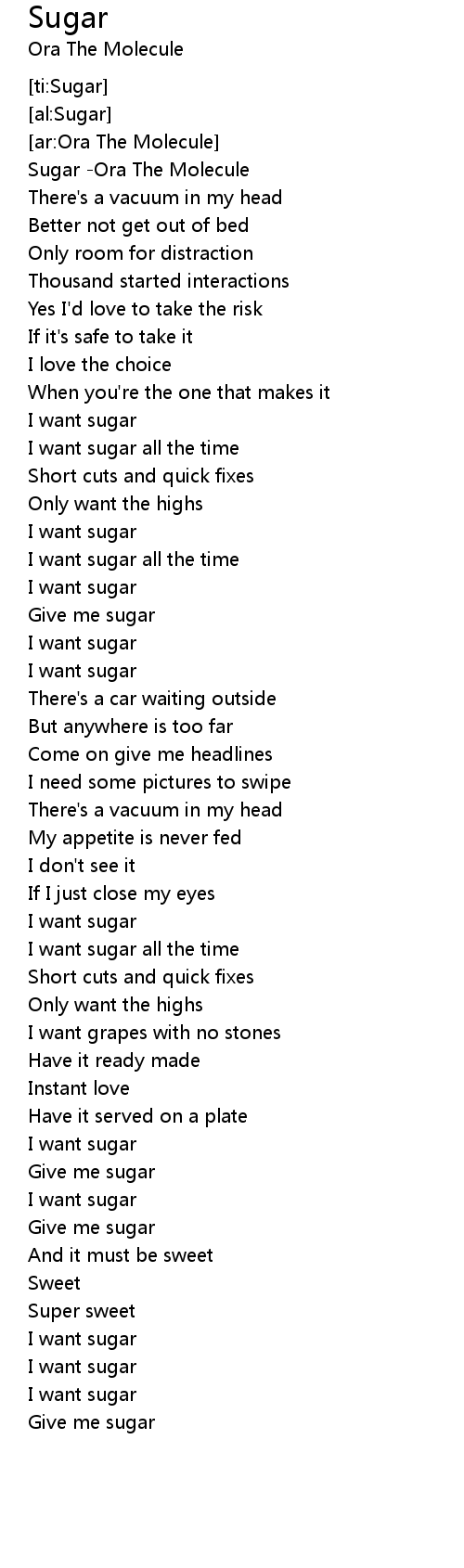 Lyrics sugar Sugar by