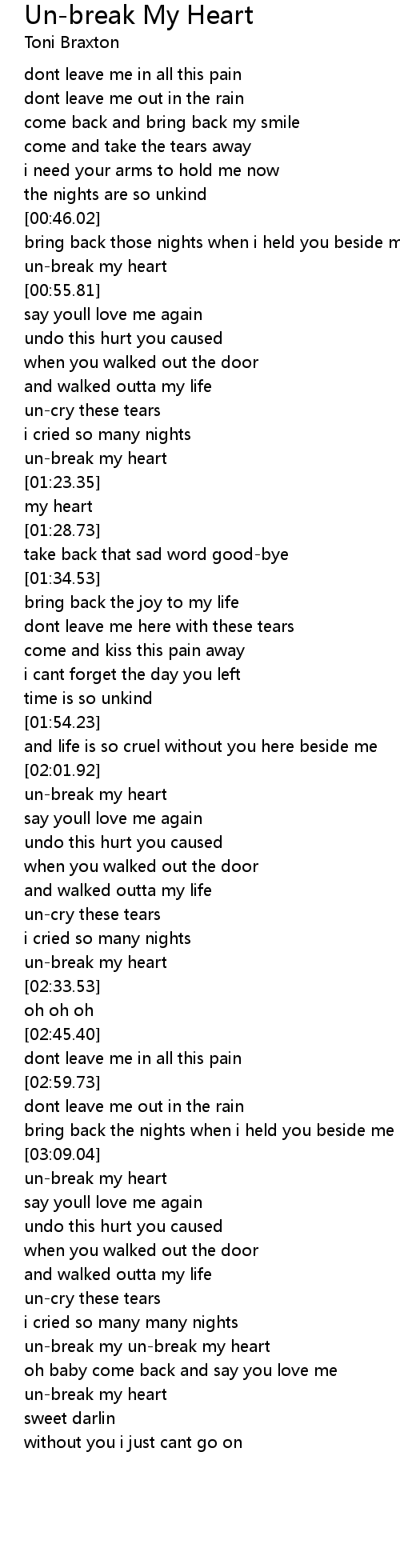 Un Break My Heart Lyrics Follow Lyrics