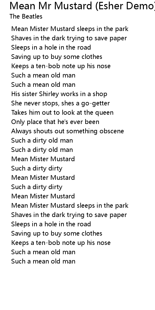 Mean Mr Mustard (Esher Demo) Lyrics Follow Lyrics