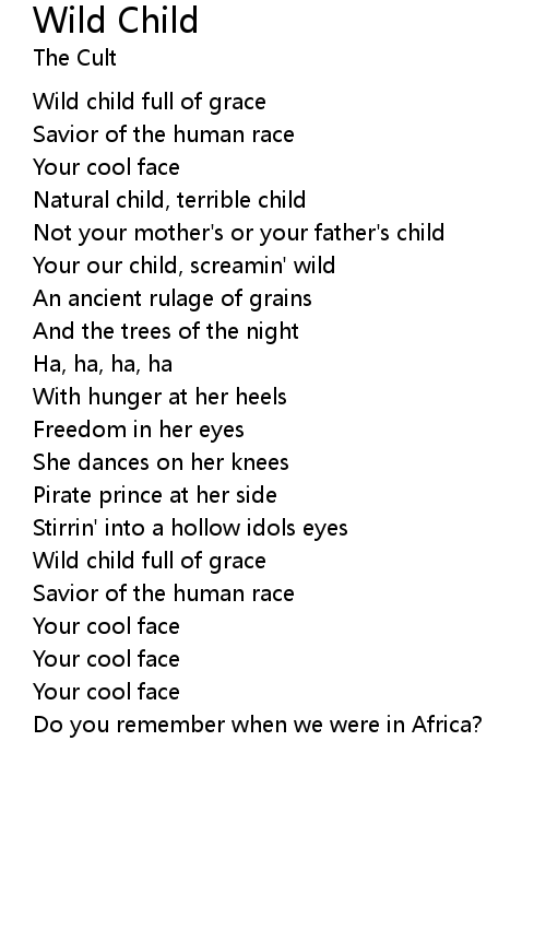 Wild Child Lyrics Follow Lyrics