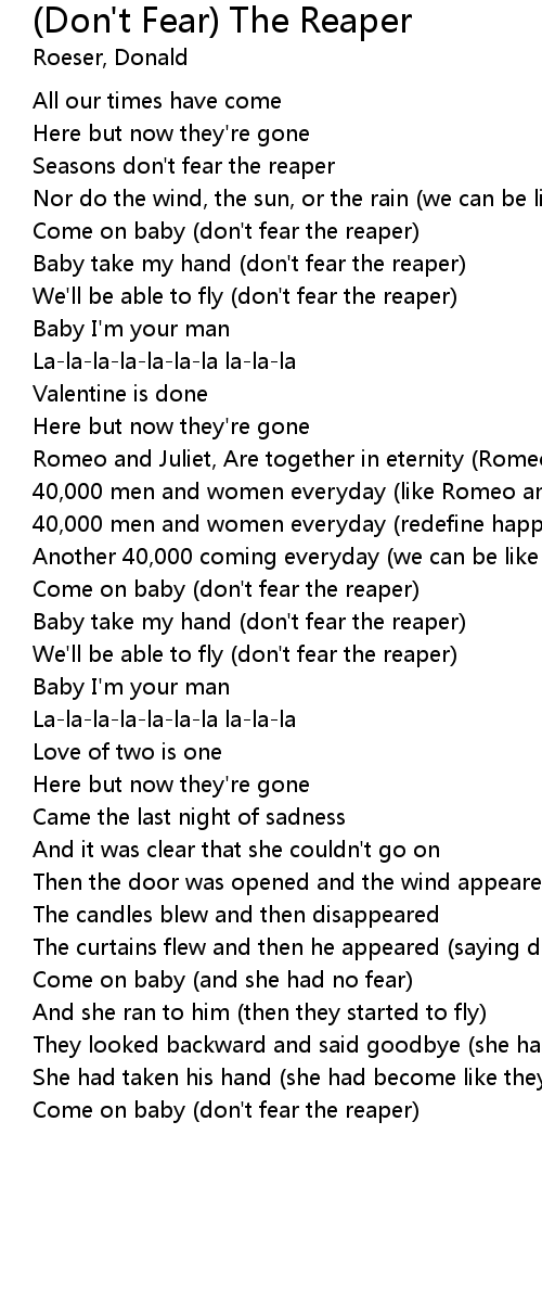Don T Fear The Reaper Lyrics Follow Lyrics