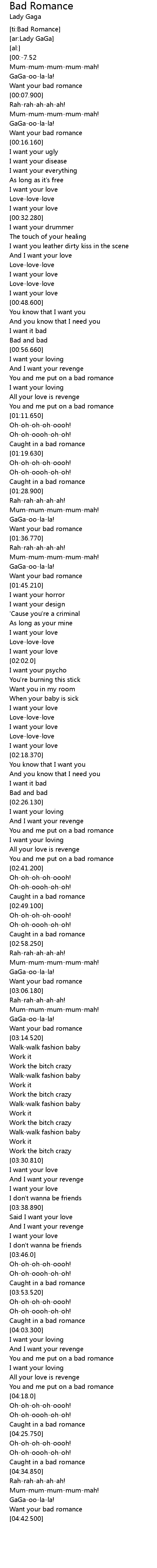 Romance lyrics gaga bad lady LADY GAGA