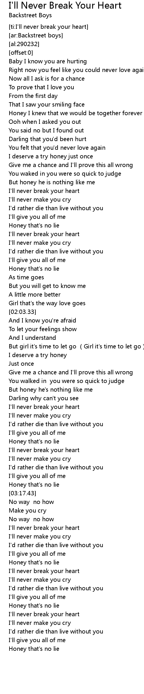 I Ll Never Break Your Heart Lyrics Follow Lyrics