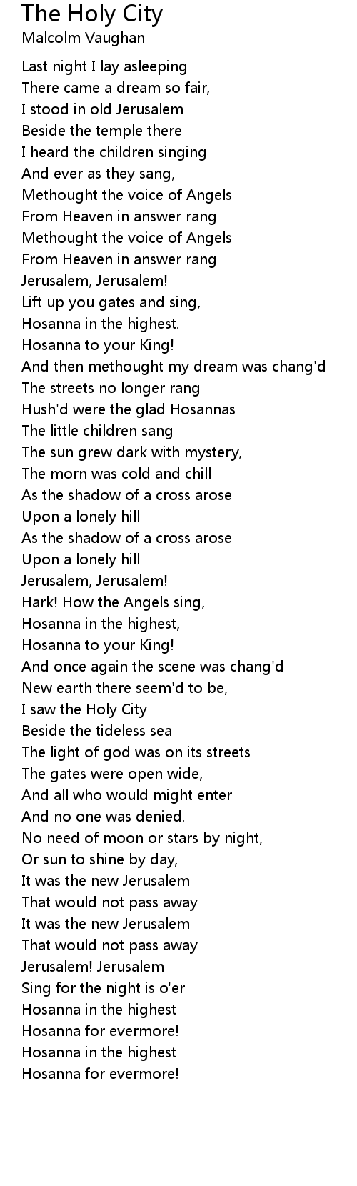 The Holy City Lyrics Follow Lyrics follow lyrics