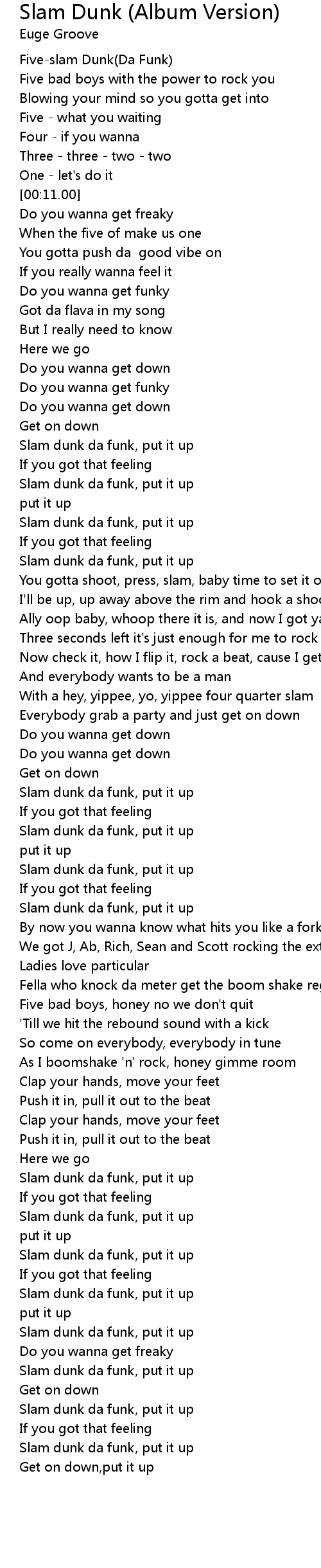 Slam Dunk Album Version Lyrics Follow Lyrics