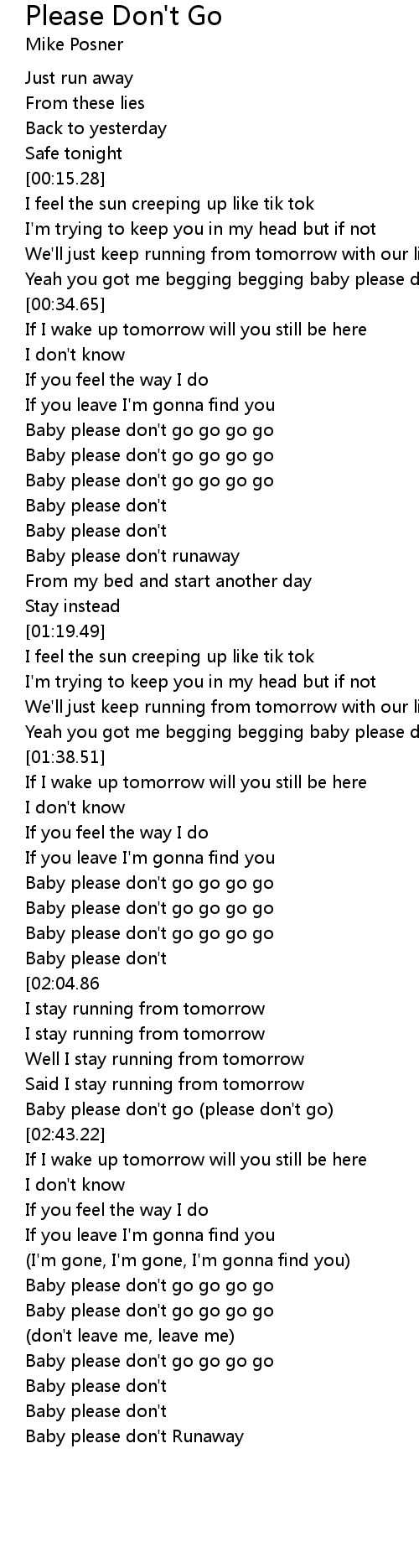 Please Don T Go Lyrics Follow Lyrics