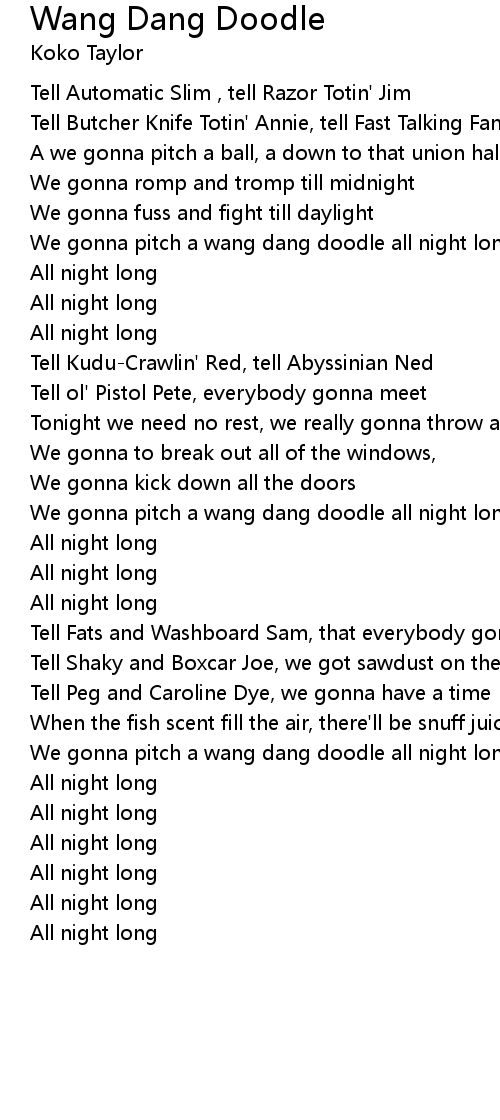 Wang Dang Doodle Lyrics Follow Lyrics