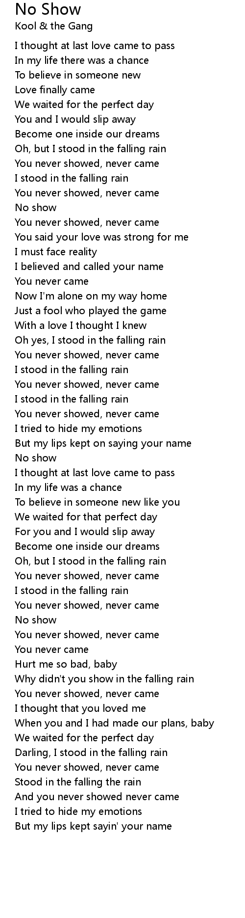 No Show Lyrics Follow Lyrics