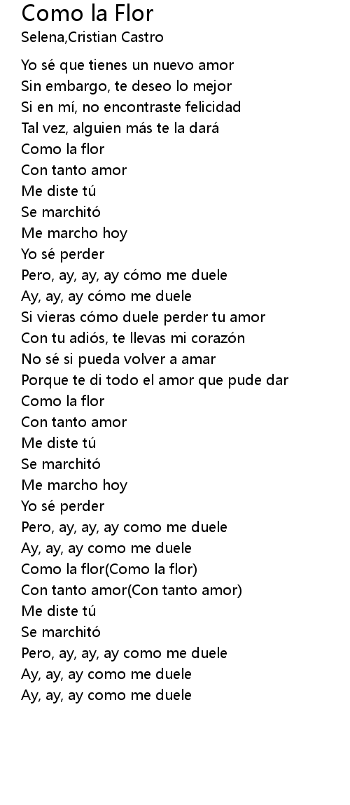 Como la Flor Lyrics Follow Lyrics
