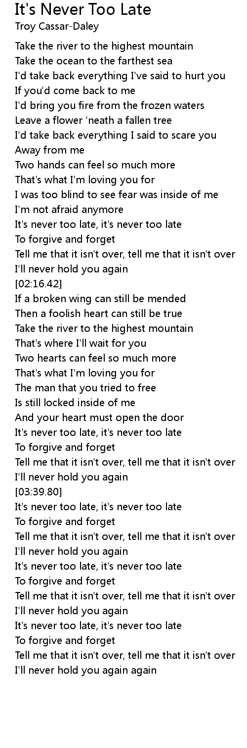 It S Never Too Late Lyrics Follow Lyrics