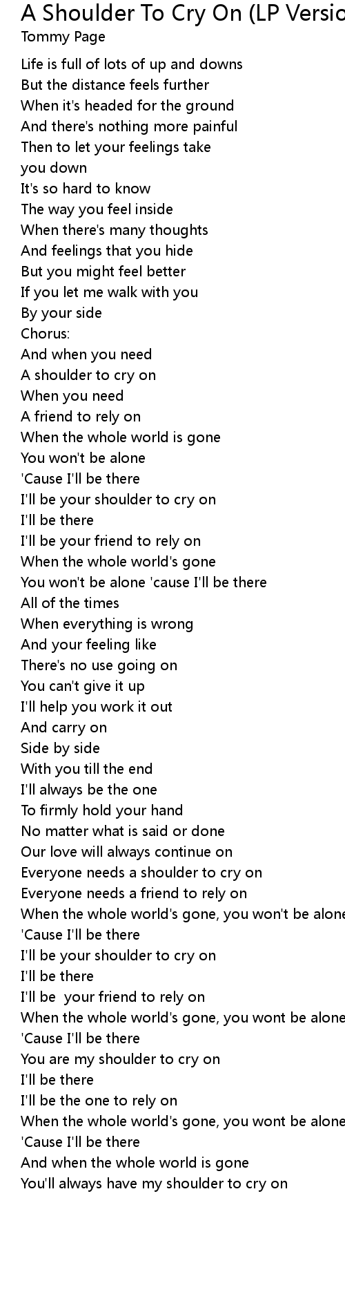 A Shoulder To Cry On (LP Version) Lyrics Follow Lyrics