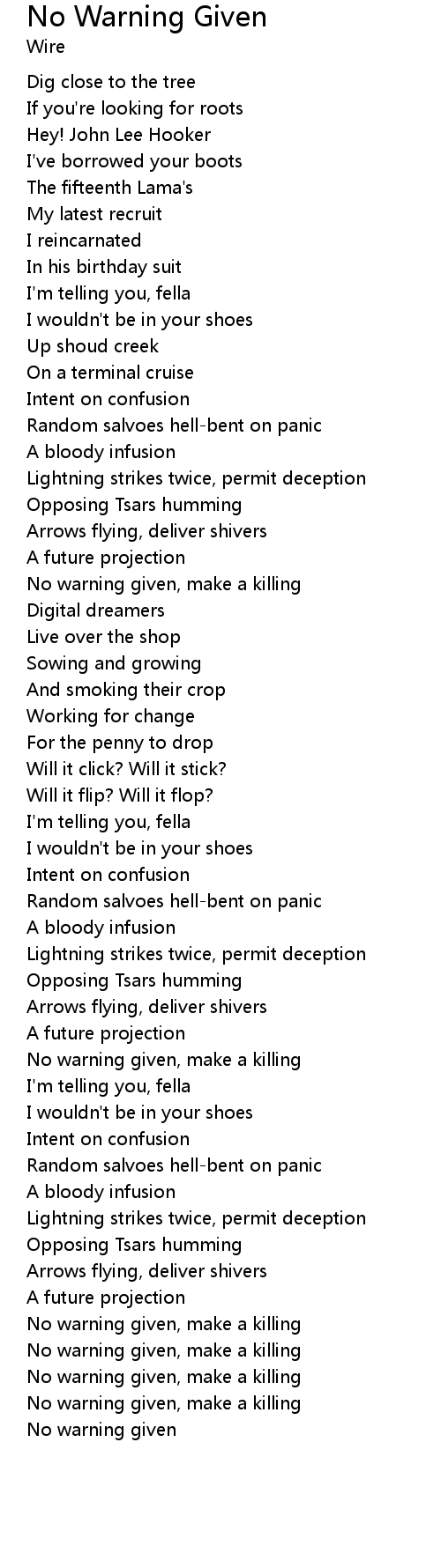 No Warning Given Lyrics Follow Lyrics