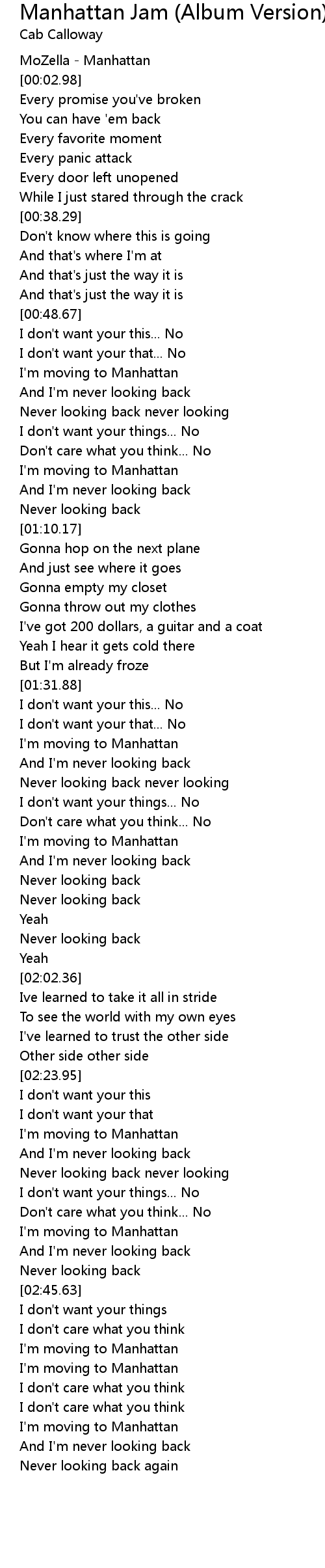 Manhattan Jam Album Version Lyrics Follow Lyrics