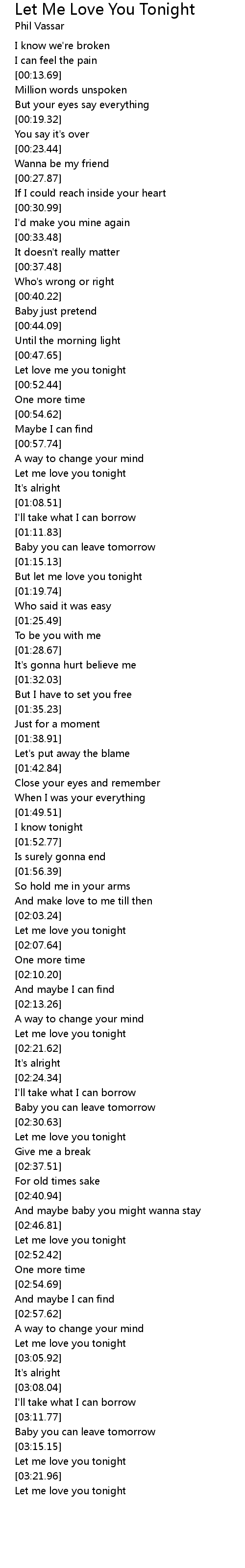 Let Me Love You Tonight Lyrics Follow Lyrics
