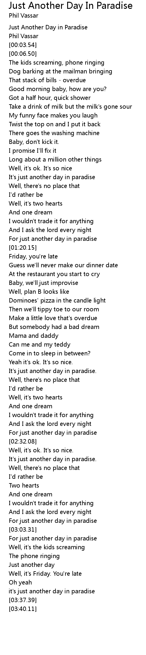 Phil Vassar - Just Another Day in Paradise (Lyrics) 