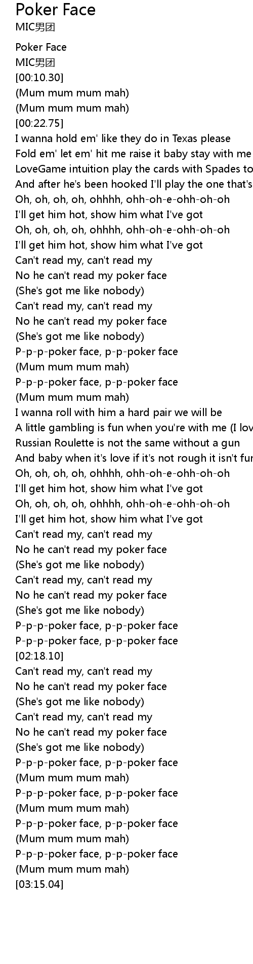 poker face lyrics , total casino