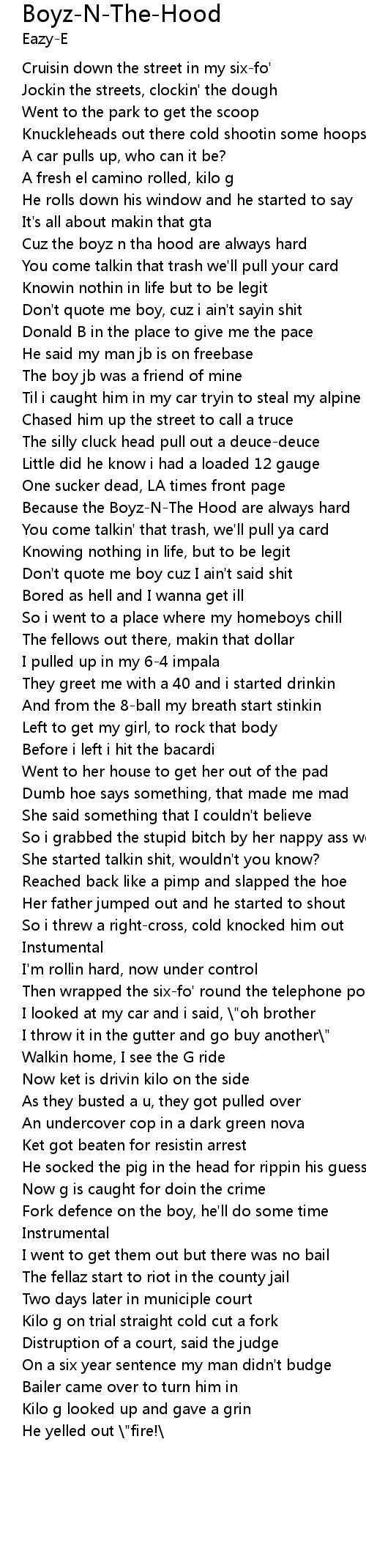 BoyzNTheHood Lyrics Follow Lyrics