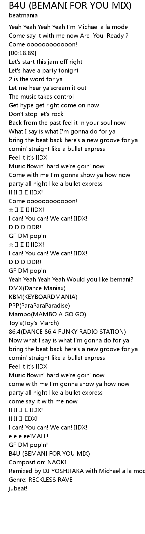 B4u Bemani For You Mix Lyrics Follow Lyrics