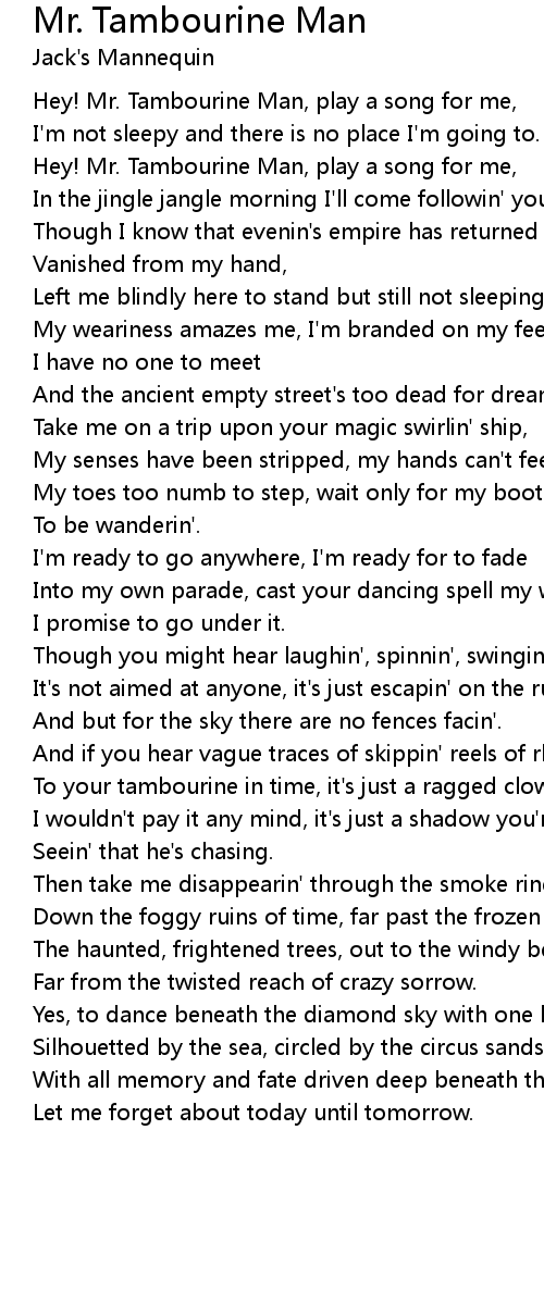 Mr Tambourine Man Lyrics Follow Lyrics