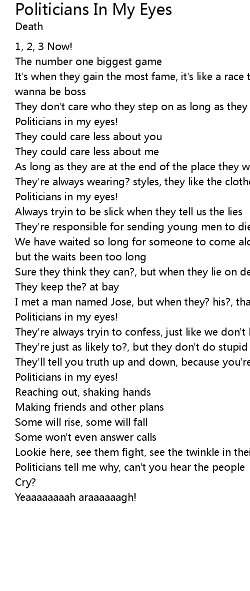 Politicians In My Eyes Lyrics Follow Lyrics politicians in my eyes lyrics follow