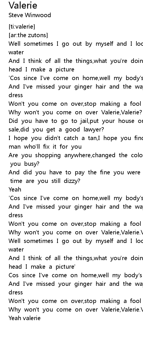 Valerie Lyrics Follow Lyrics valerie lyrics follow lyrics