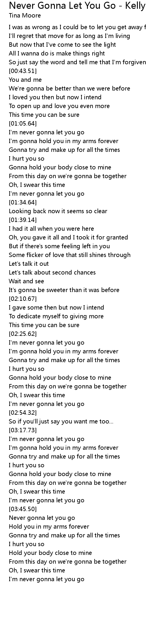 Never Gonna Let You Go - Kelly G. Bump-N-Go Vocal Edit Lyrics - Follow
