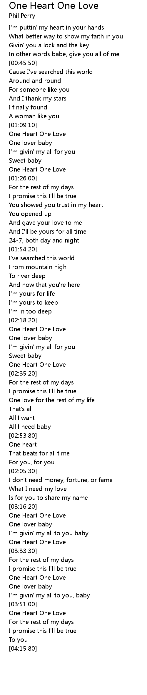 One Heart One Love Lyrics Follow Lyrics