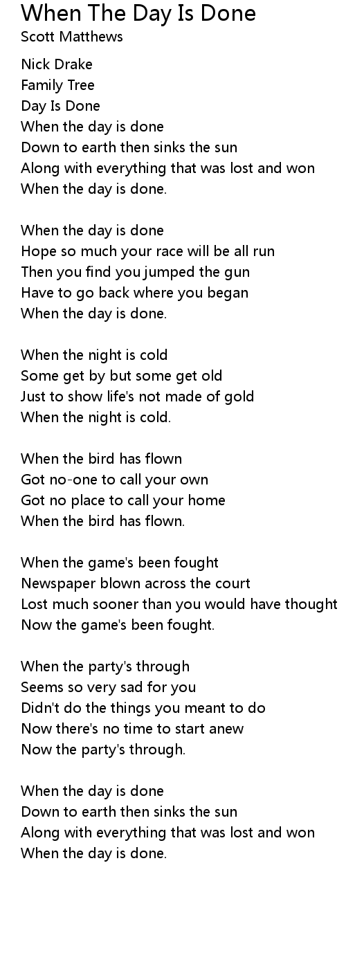 When The Day Is Done Lyrics Follow Lyrics