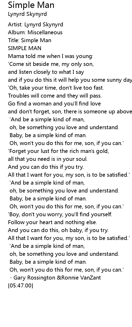 Simple Man Lyrics Follow Lyrics