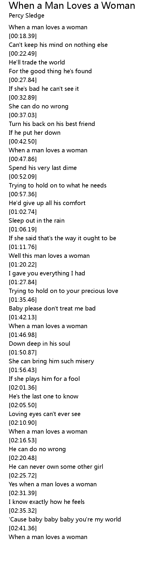 When A Man Loves A Woman Lyrics Follow Lyrics