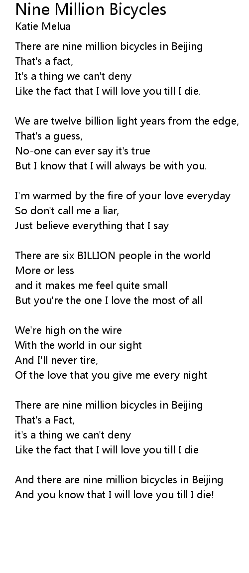 Nine Million Bicycles Lyrics Follow Lyrics