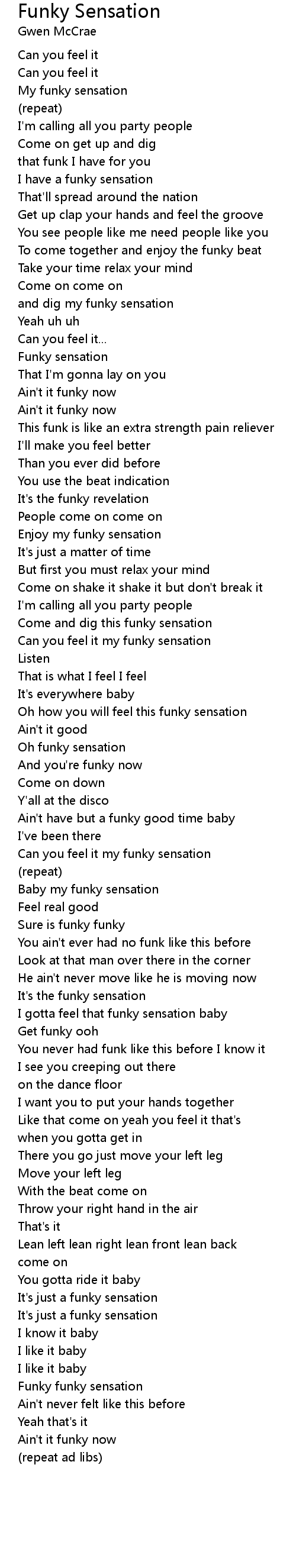 Funky Sensation Lyrics Follow Lyrics funky sensation lyrics follow lyrics