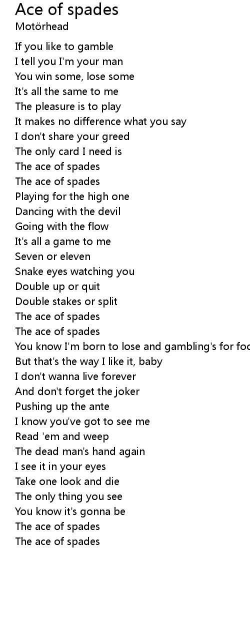 Ace of spades Lyrics Follow Lyrics