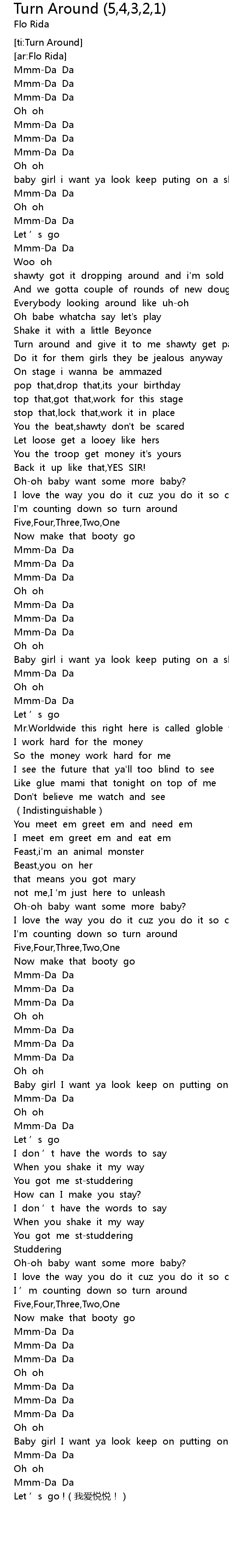 Turn Around 5 4 3 2 1 Lyrics Follow Lyrics follow lyrics