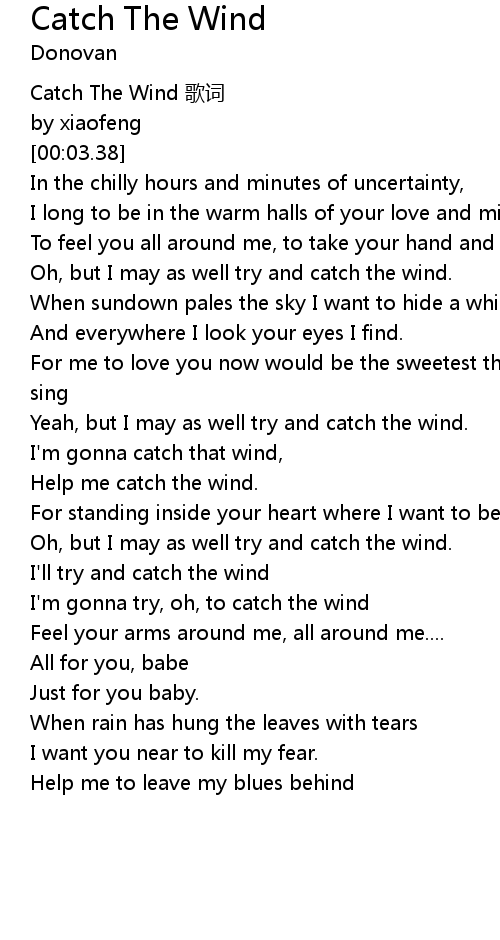 Catch The Wind Lyrics Follow Lyrics