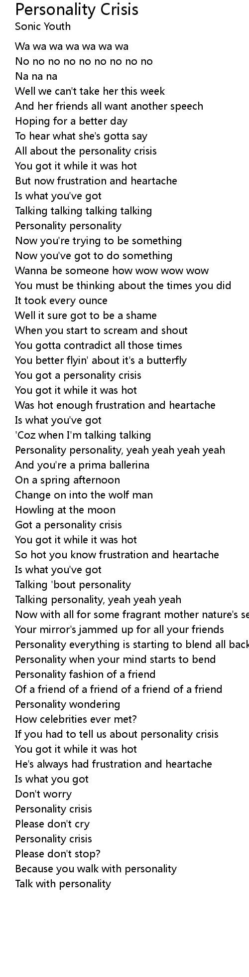 Personality Crisis Lyrics Follow Lyrics